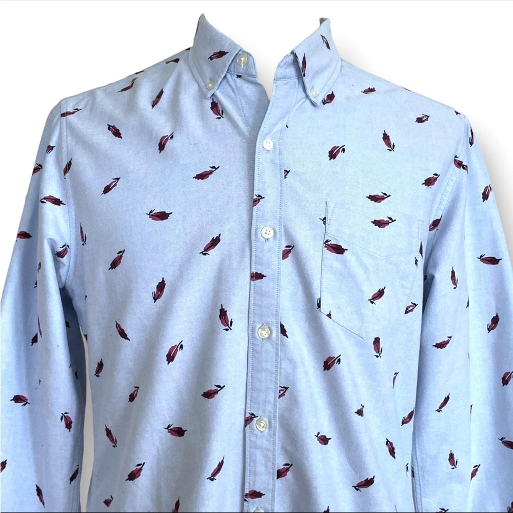 Bonobos Mens Dress Shirt Blue Feather Floral Standard Fit Oxford Button Down L